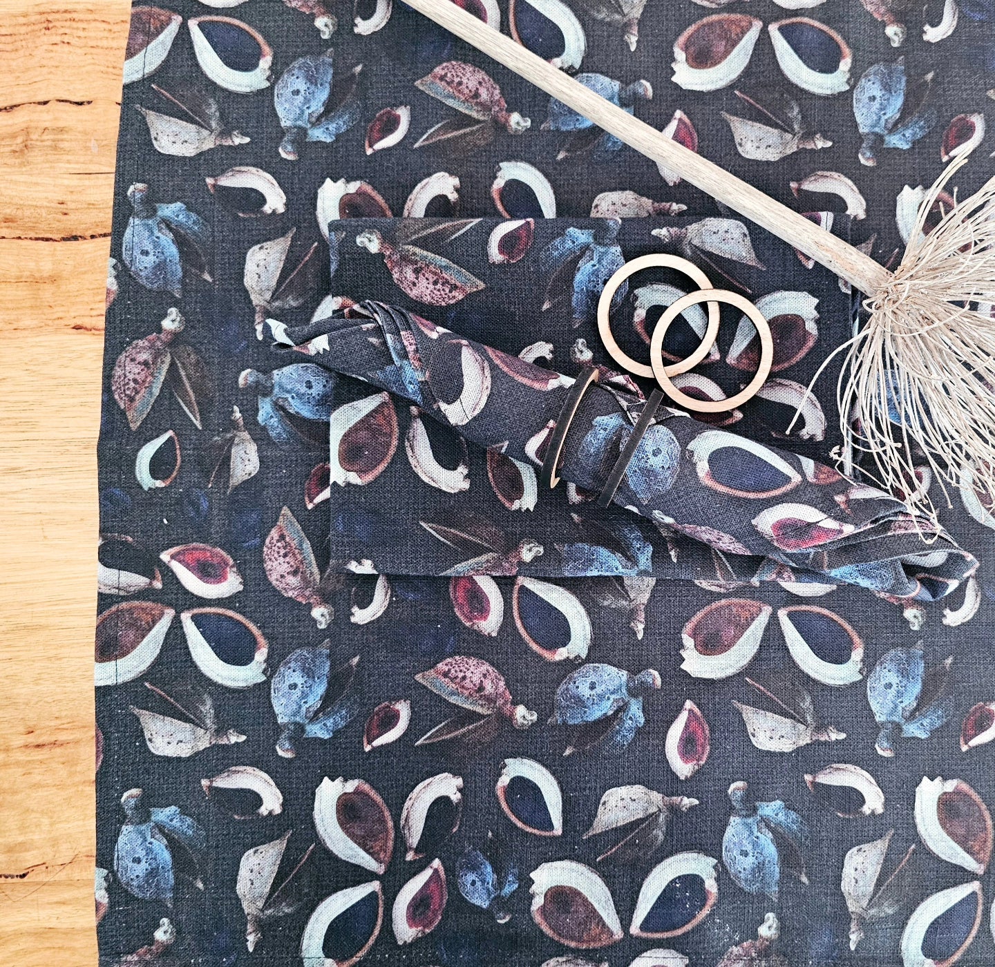 Organic Linen Table Runner - Seed Pods table runners The Spotted Quoll 