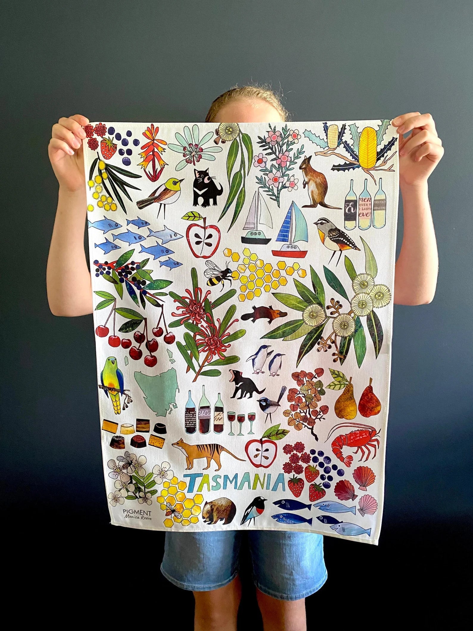 Cotton Tea Towels PIGMENT by Monica Reeve Tea Towel Monica Reeve Tasmanian Icons 