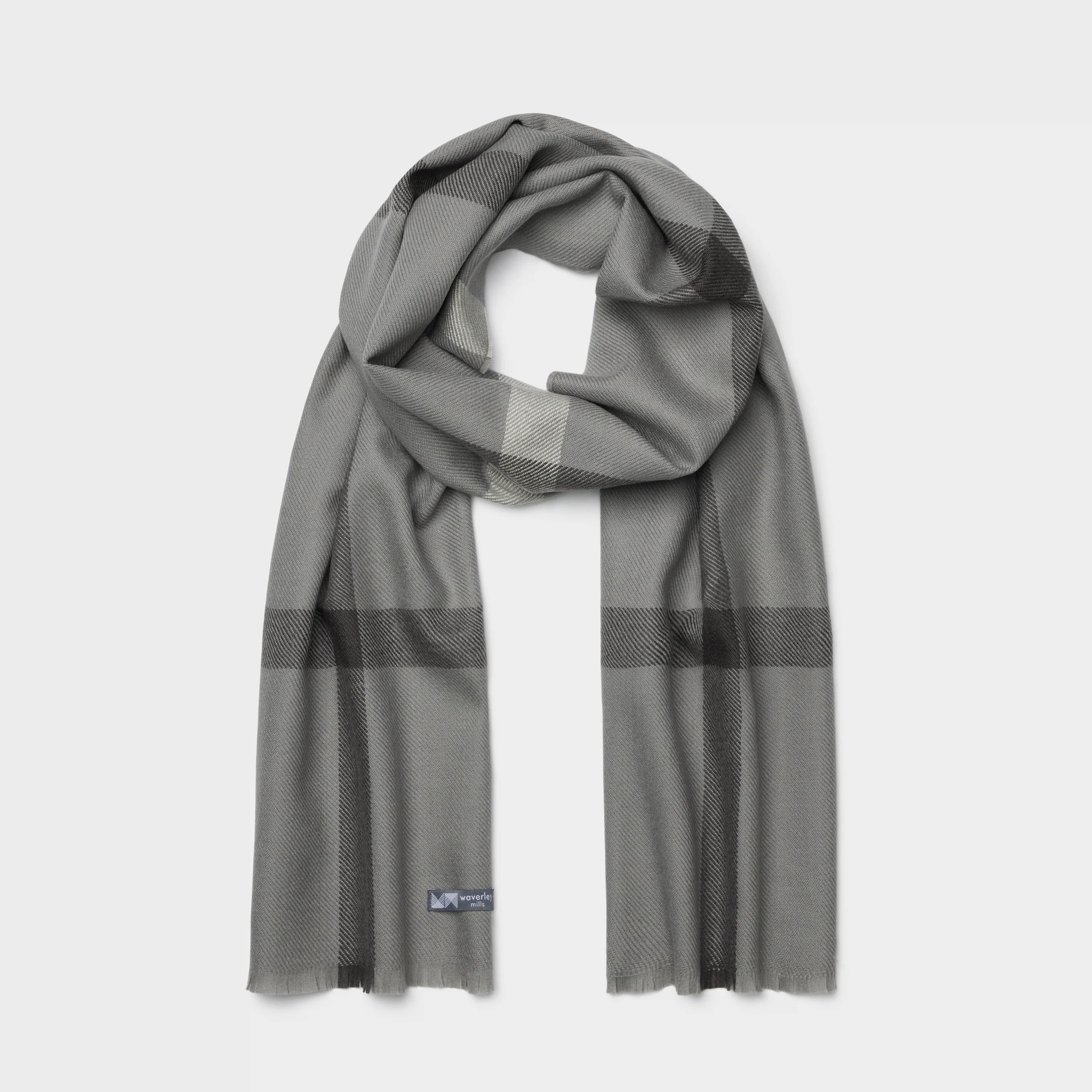 Mono Merino Plaid Scarf in Charcoal - Waverley Mills Scarf Waverley Mills 