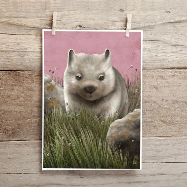 Tasmanian Species Greeting Cards greeting cards Cal Heath Wombat Joey Pink 