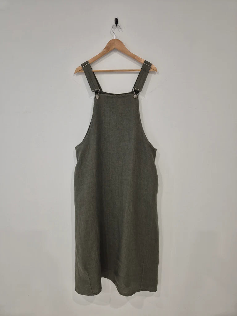 Montaigne Linen Overall Style Dress Dress Etika Moss 