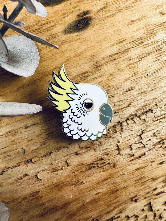 Tasmanian Enamel Pins by Pigment brooch Pigment Sulphur-Crested Cockatoo 