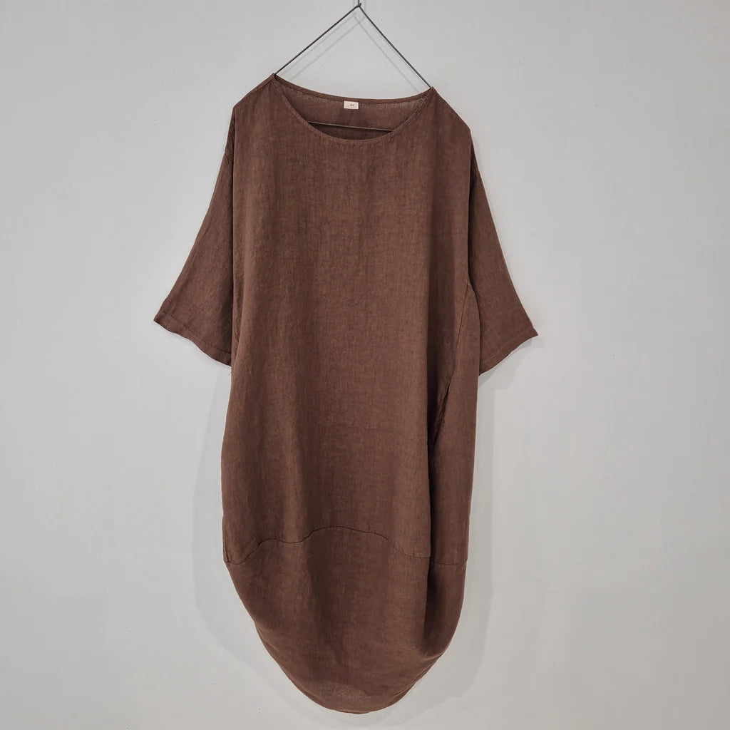 Scalloped Linen Dress Dress Etika Tobacco 